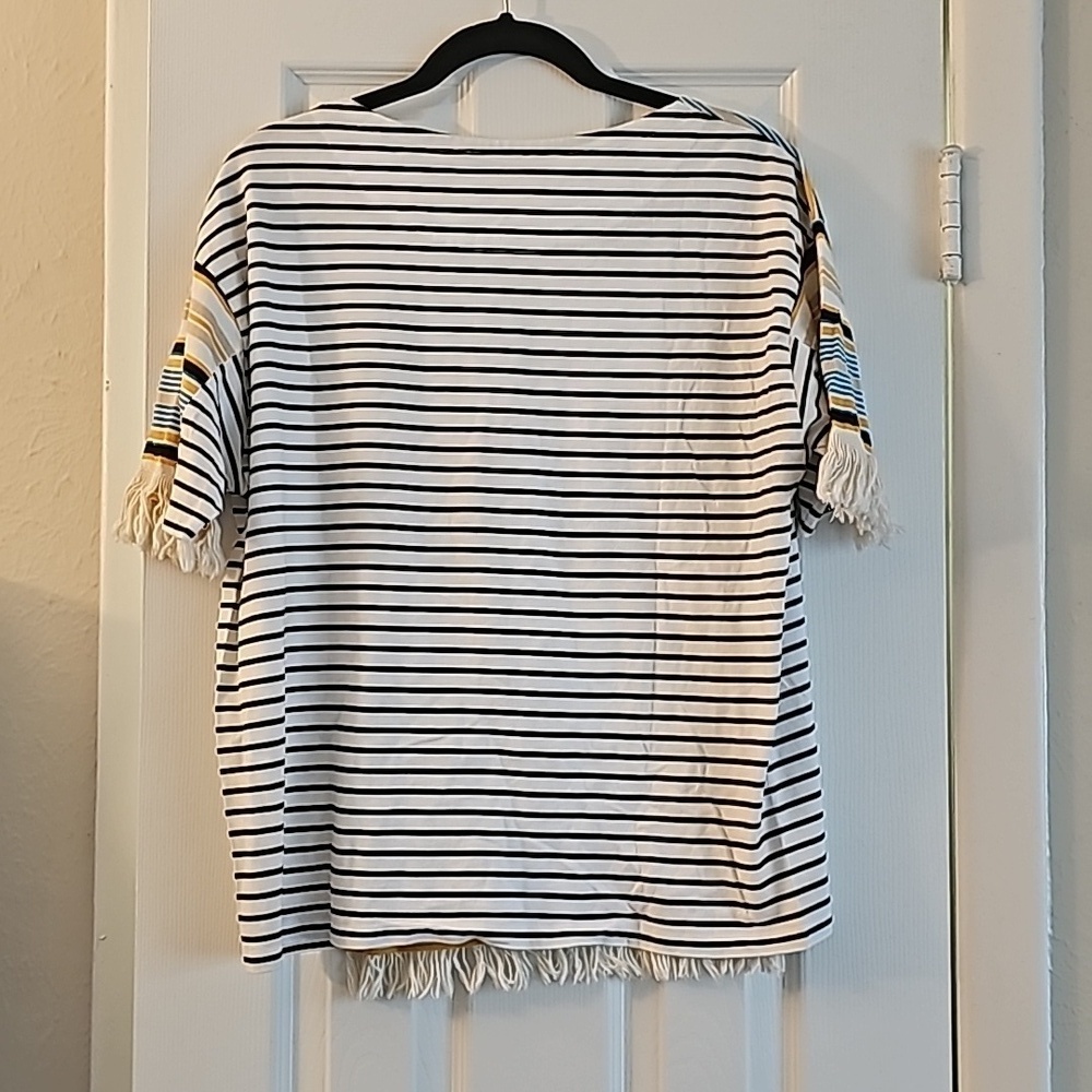 Zara striped short-sleeve top fringe hem - Picture 3 of 5